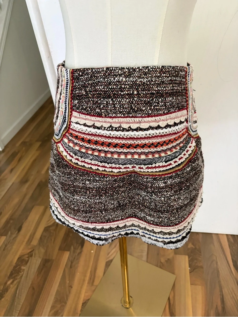 Unique Statement Piece Tweed Mini Skirt Brown Brown Multi, Large, Like New